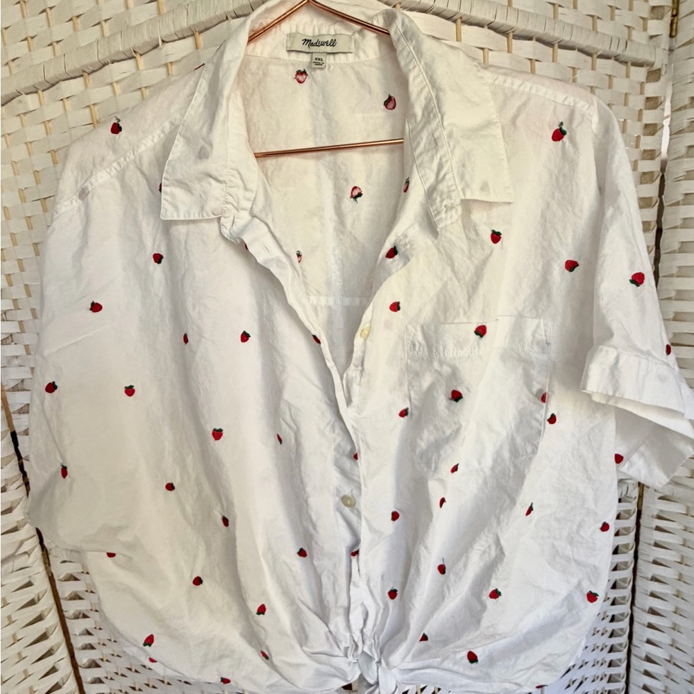 White Madewell shirt with strawberry accents